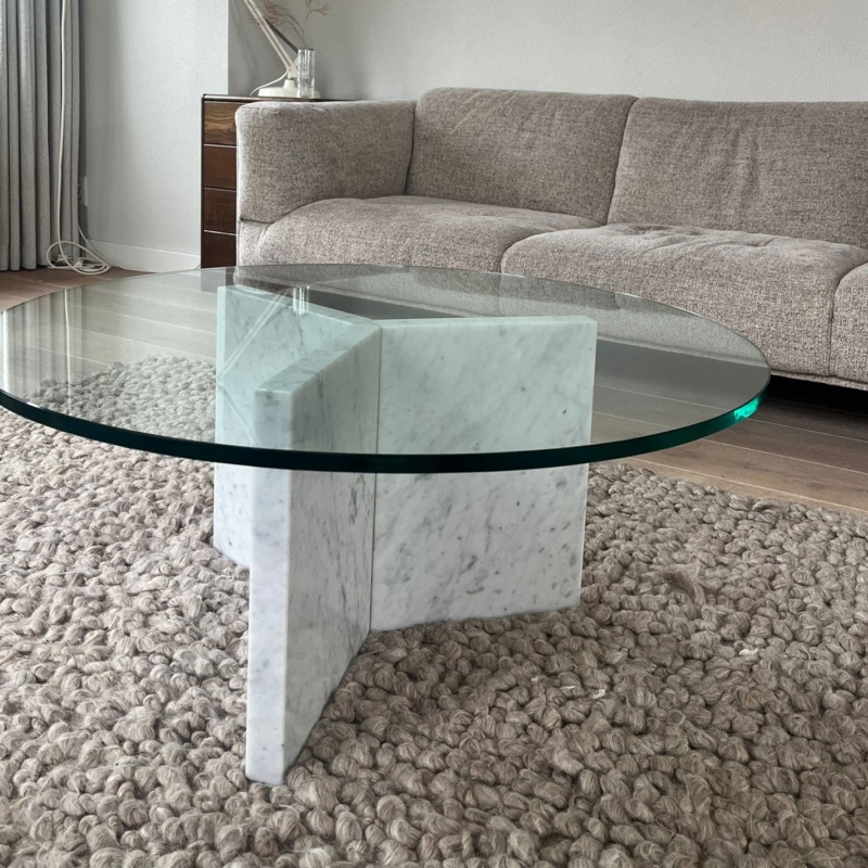 Carrara marmer ronde salontafel met glas (verkocht)