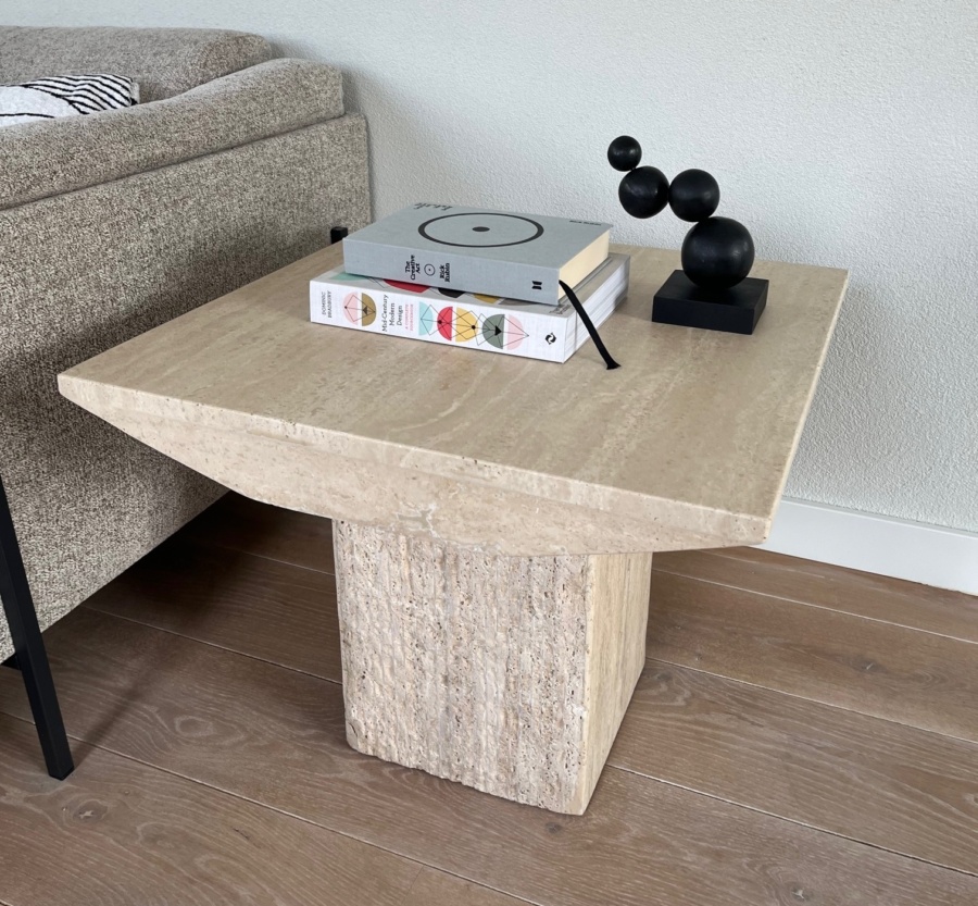 Travertijn salontafel Italiaans design – vintage natuursteen uit de jaren 70