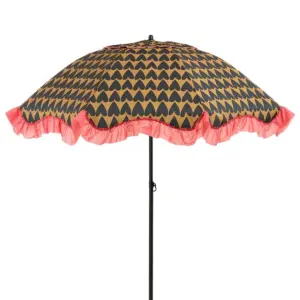 Vrolijk gekleurde parasols met franjes: dé zomerse trend van 2025 de interieurcharmeur fonq.nl hartje roze geel bruin 