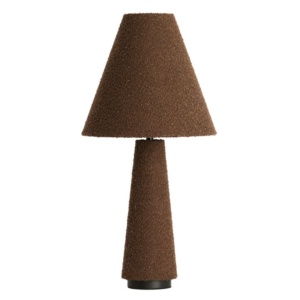 Knuffel‑tafellamp Davia met zachte bruine bouclé-stofkap voor warme accenten – Japandi tafellamp de interieurcharmeur