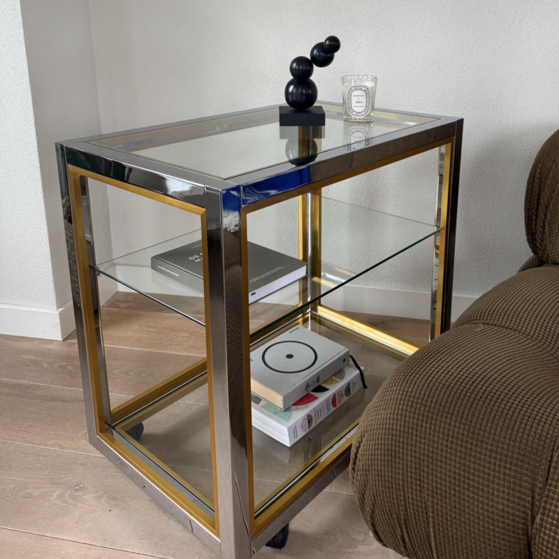 Trolley serveerwagen glas messing chroom – vintage Italiaans design Renato Zevi €550