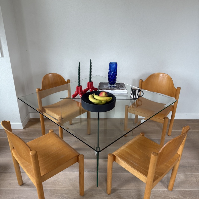 Glazen eettafel Leon Rosen stijl – vintage eettafel €600