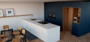 3D interieurvisualisatie en ontwerpschets door interieurarchitect Rotterdam interieuradvies woning huis maatwerk keuken