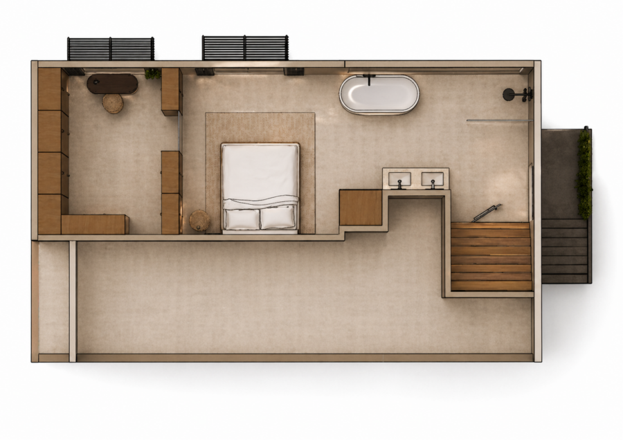 Open woonruimte bungalow Pendrecht Rotterdam — warm minimalistisch interieurontwerp met natuursteen en hout