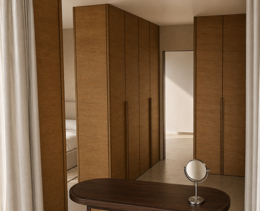 Maatwerk walk-in closet bungalow Pendrecht Rotterdam — geïntegreerde verlichting en premium afwerking