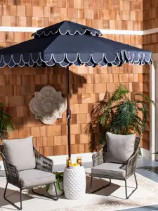 Parasol Valance franje blauw wit