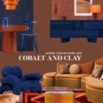 Cobalt & Clay moodboard meubels in kobaltblauw en terracotta