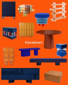 Cobalt & Clay moodboard meubels in kobaltblauw en terracotta