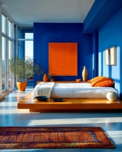 Slaapkamer in kobaltblauw en terracotta, Interieurcharmeur