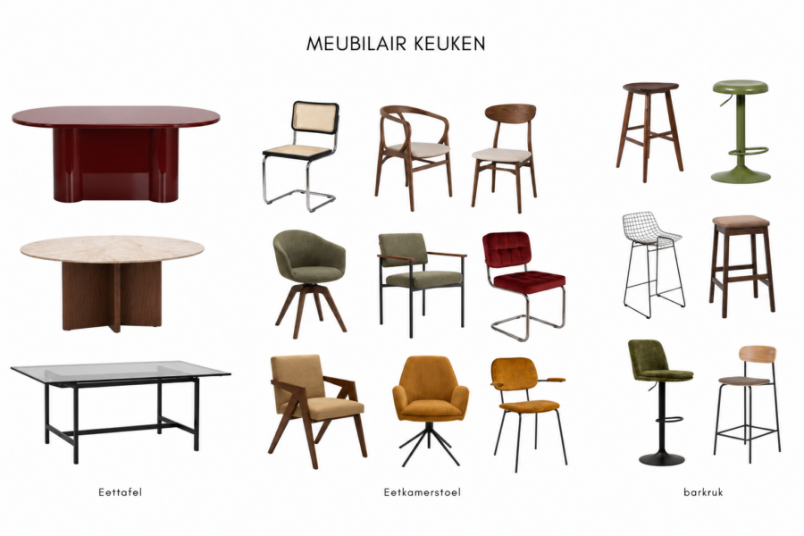 Interieurcharmeur Meubeladvies voor gezinswoning in Kralingen met eettafels, stoelen en barkrukken