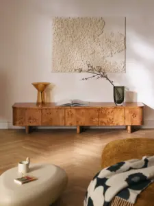 burlwood meubels Notenhouten tv-meubel Tobia van 200 cm breed met afgeronde fronten