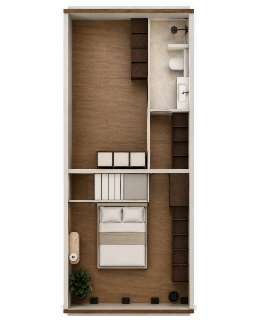 Master bedroom met open inloopkast in gezinswoning in Den Haag